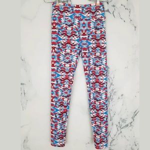 LuLaRoe Red White Blue Geometric Design Leggings